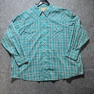 Wrangler Shirt Mens 3XL Blue Plaid Western Snap Pearl Pockets Cowboy Rodeo